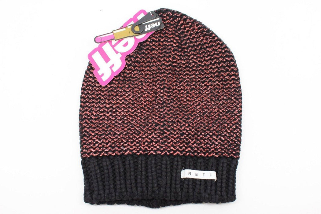 NEFF Women's Ashley Beanie with All Over Metallic Textured Pattern, Port / Black