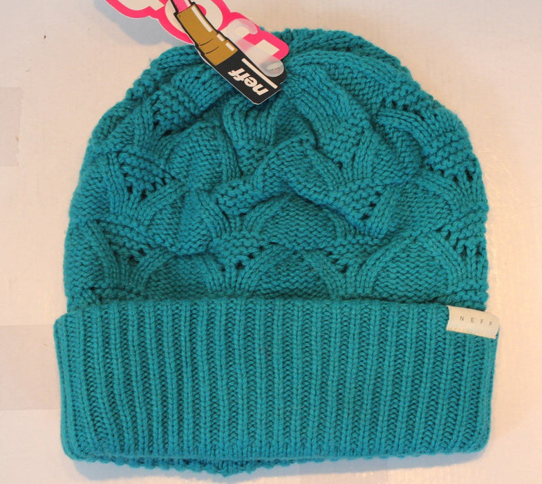 NEFF Women's Bristol Novelty Knit Fold Beanie, One Size Fits Most, Teal New