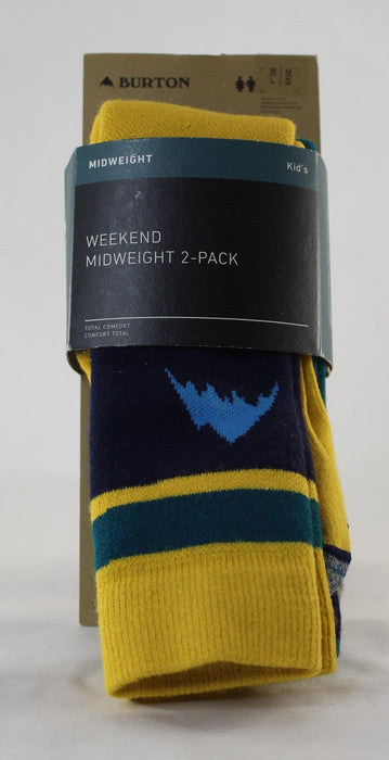 Burton Kid's Weekend Midweight 2-Pack Socks Youth M/L, Celestial Blue Yellow New