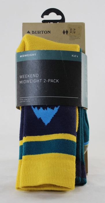 Burton Kid's Weekend Midweight 2-Pack Socks Youth S/M, Celestial Blue Yellow New
