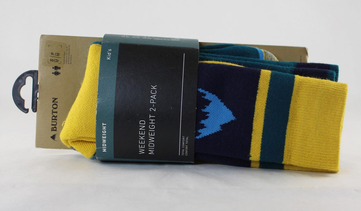 Burton Kid's Weekend Midweight 2-Pack Socks Youth S/M, Celestial Blue Yellow New