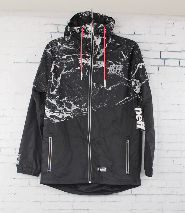 Neff Men's Marbled Full Zip Windbreaker Jacket Medium Black New