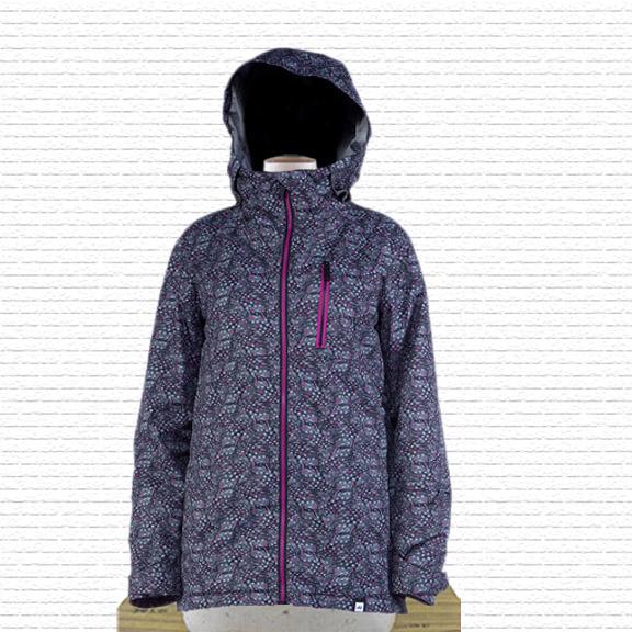 Ride Medina Snowboard Jacket, Women's Medium, Feather Dot Gray / Pink Print