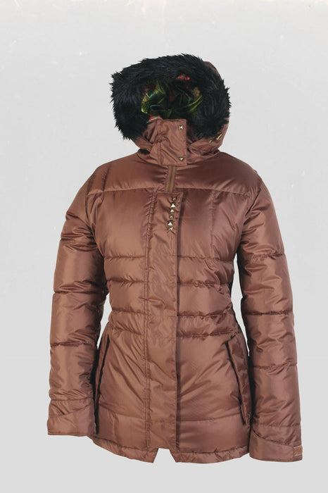 L1TA Mila Insulated Snowboard Jacket Womens Size Small Brown New Removable Fur