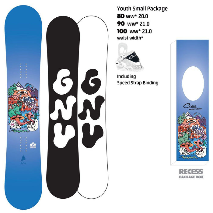 GNU Recess Mini Kid's Snowboard 80 cm, With Bindings New 2027 Black Base