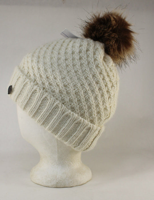 Roxy Blizzard Acrylic Pom Beanie Unisex OSFM Egret White New