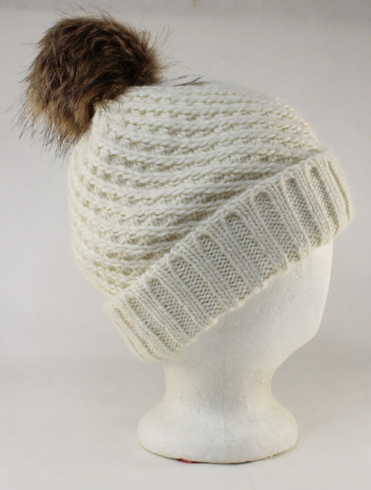 Roxy Blizzard Acrylic Pom Beanie Unisex OSFM Egret White New