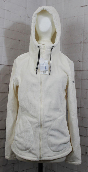 Roxy Tundra Full Zip-Up Fleece Sweater Hoodie, Womens XL Extra Large Egret White