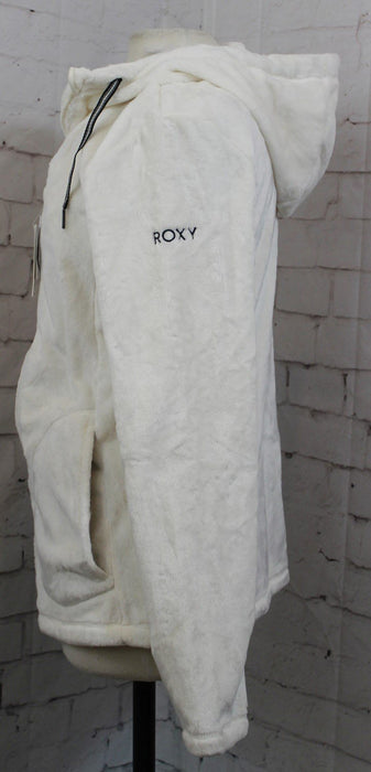 Roxy Tundra Full Zip-Up Fleece Sweater Hoodie, Womens XL Extra Large Egret White