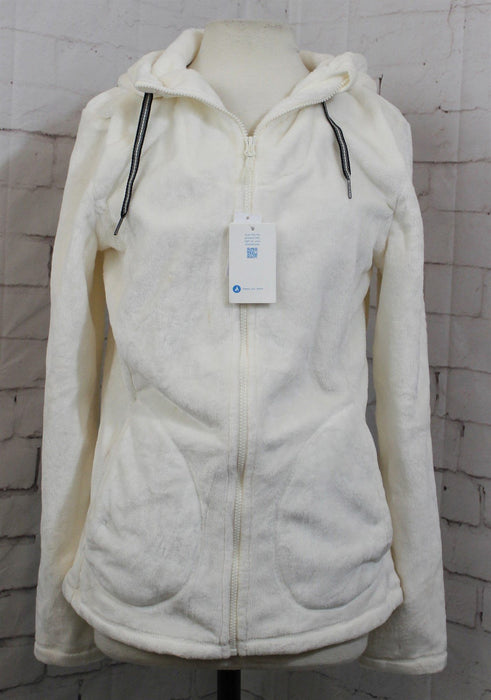 Roxy Tundra Full Zip-Up Fleece Sweater Hoodie, Womens XL Extra Large Egret White