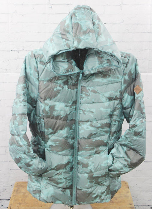 O'Neill Hooded Packable Down Parka Jacket, Women's Medium, Green AOP