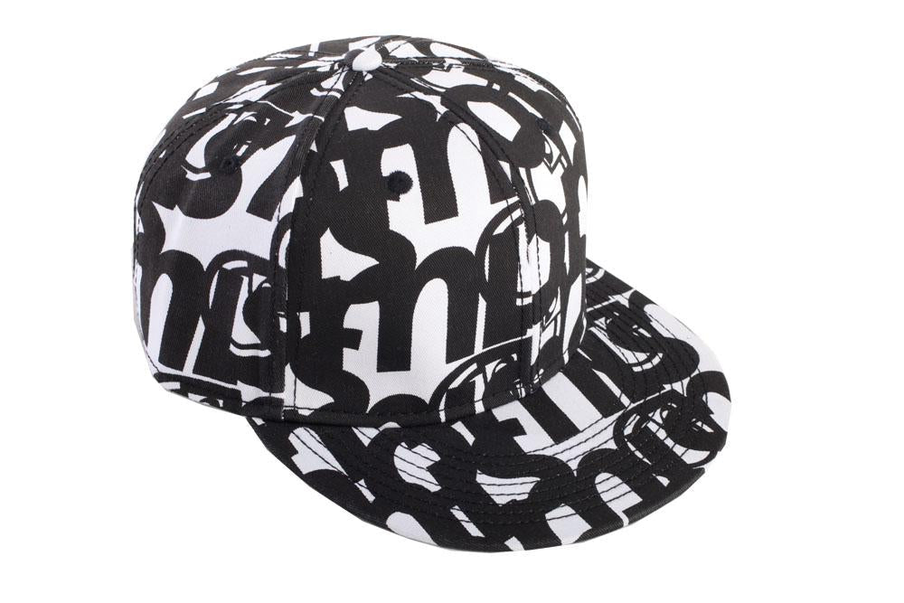 Nomis Big Up Fitted Hat Baseball Cap Size 7 5/8 Black White Print