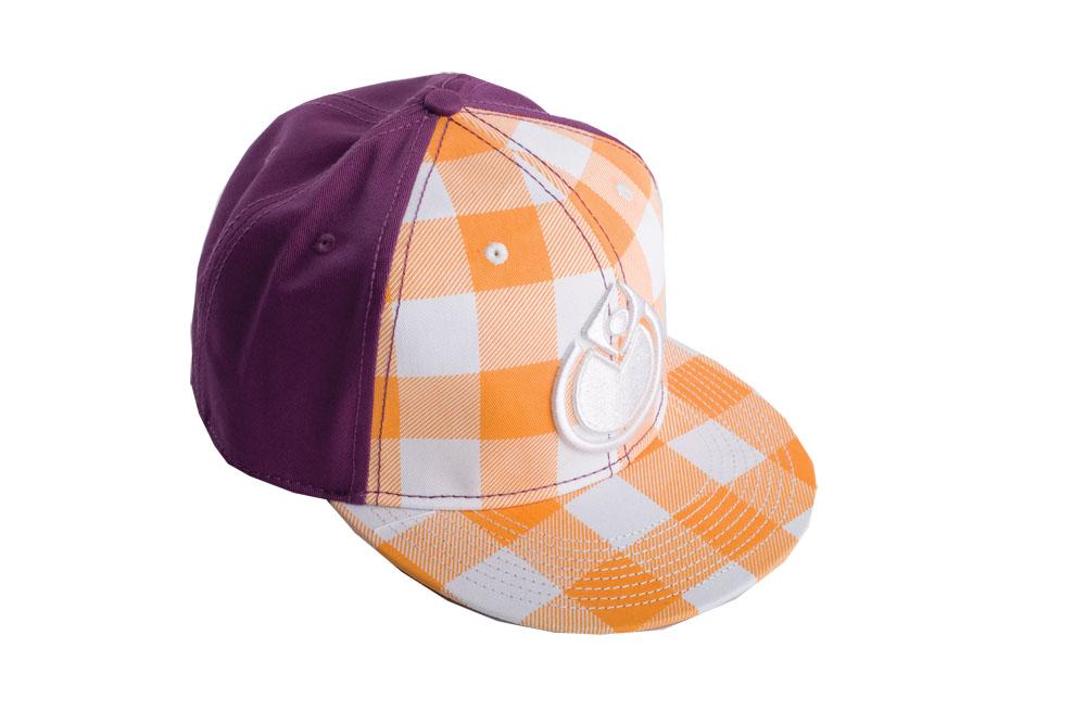 Nomis Simon Fitted Baseball Hat Cap Size 7 1/2 Purple w/ White Orange Plaid