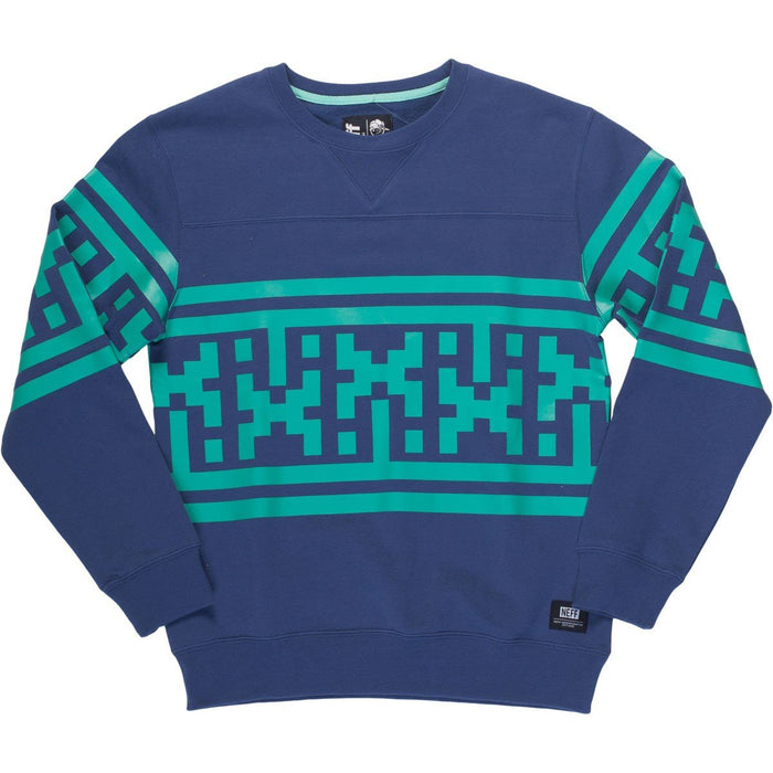 Neff Simple Geometric Fleece Crew Pull Over Sweatshirt, Boys Youth Medium, Blue