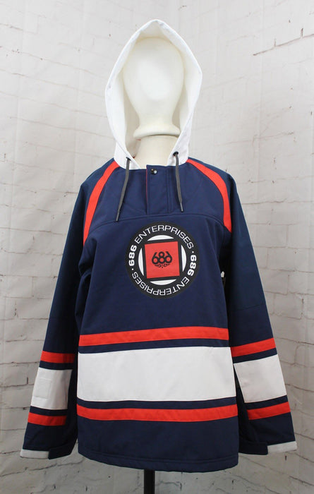 686 Mens Waterproof Slapshot Pullover Fleece Hoodie, Small Navy Colorblock New