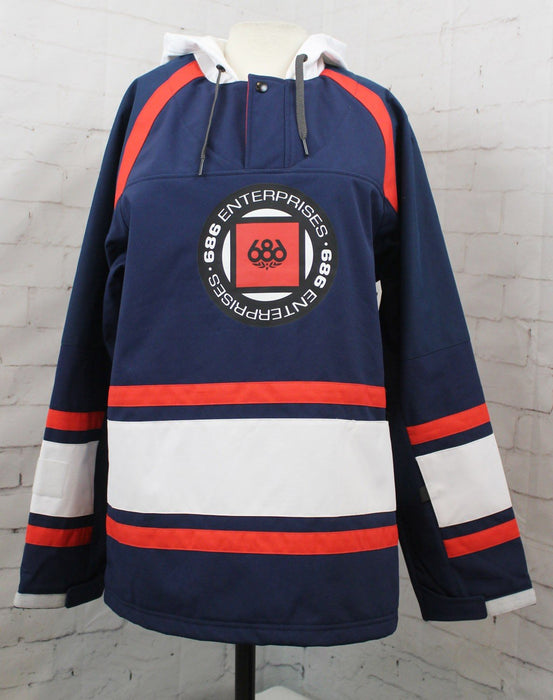 686 Mens Waterproof Slapshot Pullover Fleece Hoodie, Medium Navy Colorblock New