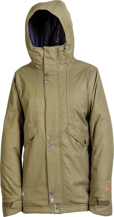 Nitro Sookie Snowboard Jacket Womens Small Dark Army Feathers Embossed Print