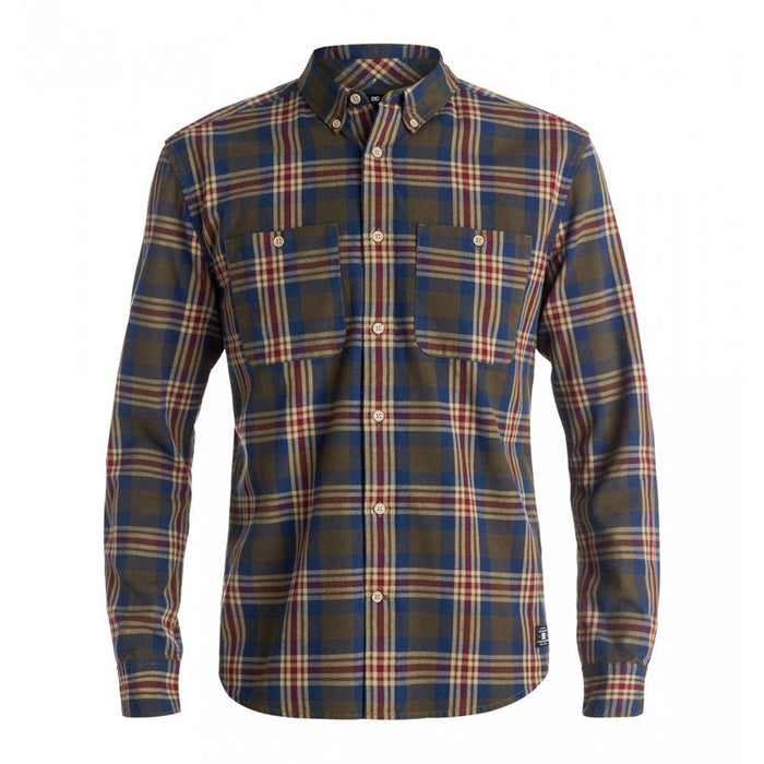 DC Men's South Ferry 2 Long Sleeve Button Up Shirt Medium Dark Olive Plaid New