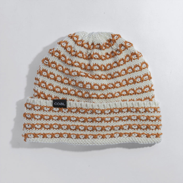 Coal The Stria Mid Length Cotton Blend Beanie Unisex OSFM Off White Burnt Orange