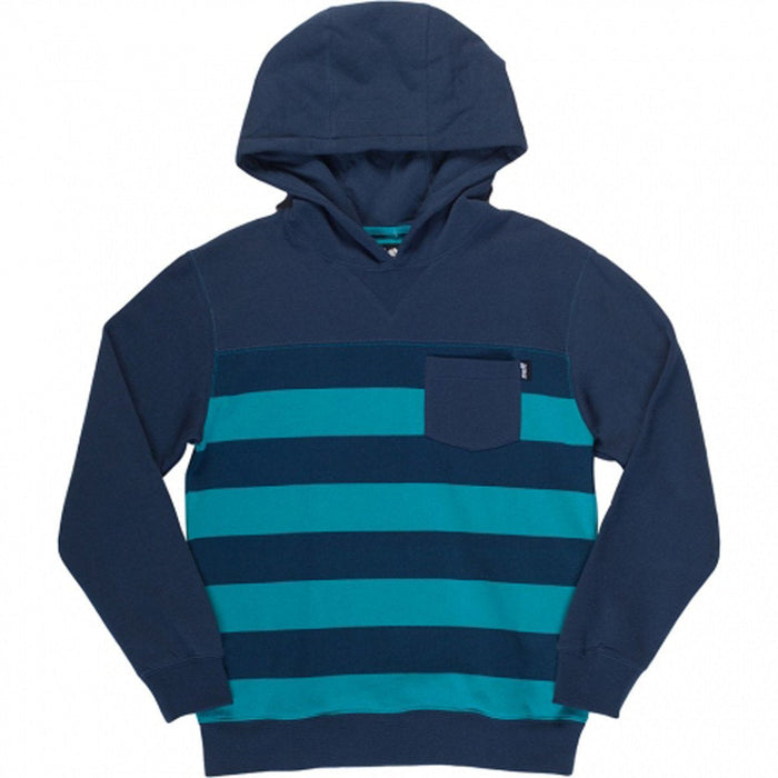 Neff Stripey Pullover Fleece Hoodie Boy's Youth Medium Navy Teal Stripe