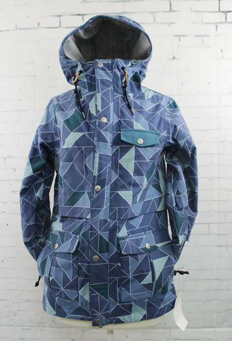 Poler Zilla Pinyon 3L Shell Jacket Women's Small Ocean Blue Quilt Print