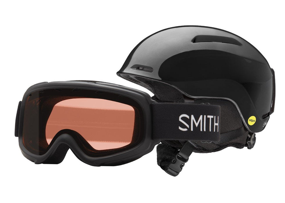 Smith Glide Jr MIPS Ski / Snowboard Helmet YS 51-55cm Black with Gambler Goggles