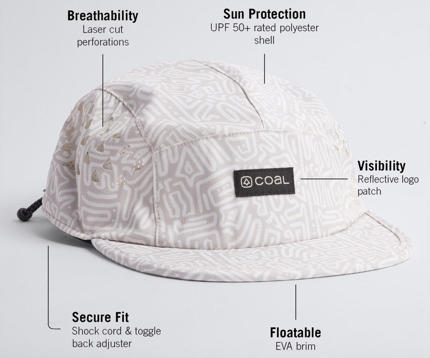 Coal The Provo Cap UPF Tech 5 Panel Camp Hat, Adjustable Fit, Khaki Scribble New