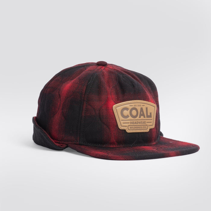Coal The Cummins Cap Quilted Brushed Twill Hat w/ Earflaps, Adjustable Red Plaid