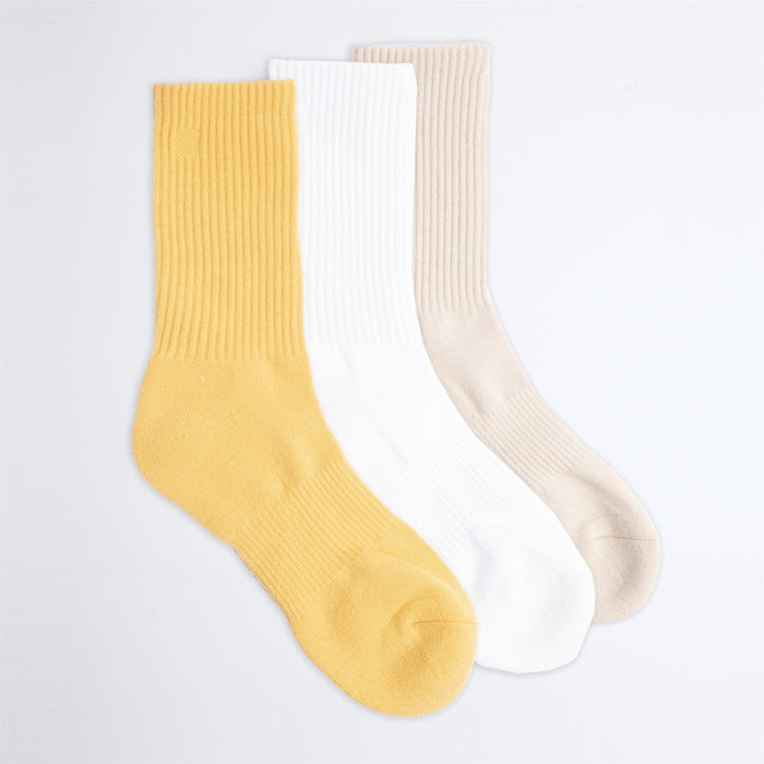 Coal Everyday Crew Socks, 3 Pack (3 Pairs), S/M 6-8, Solid White, Khaki, Mustard