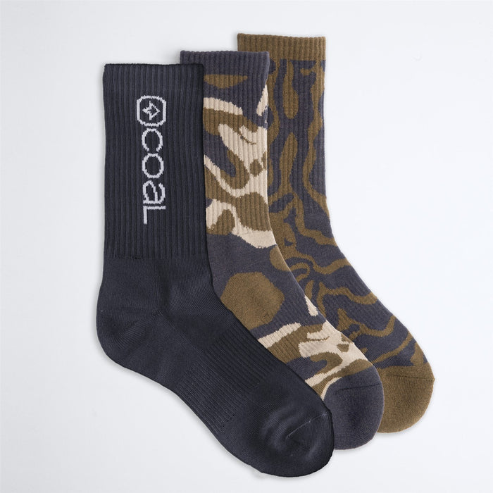Coal Everyday Crew Socks, 3 Pack (3 Pairs), L/XL 8.5-12.5, Black / Print New