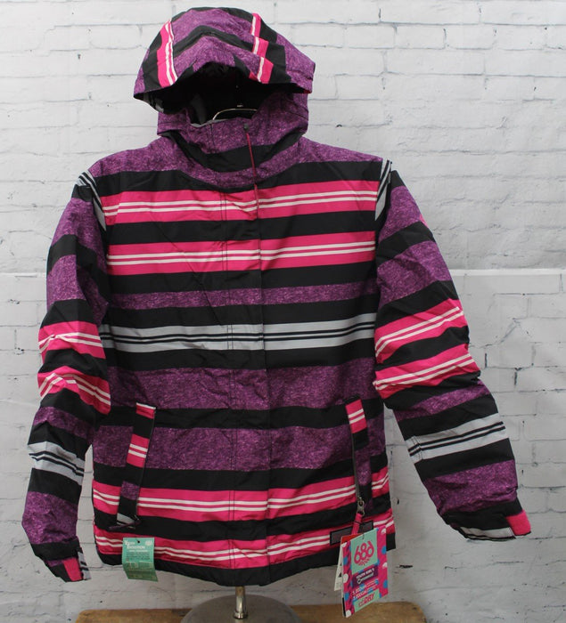 686 Girls Mannual Heather Insulated Snowboard Jacket Large Lt Plum Stripe Youth