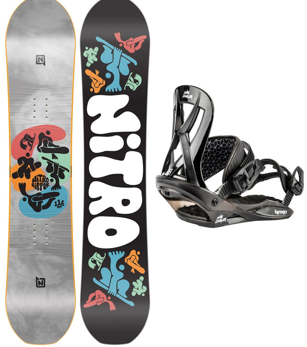 Nitro Ripper Boys Snowboard 116 cm with Mini Charger Bindings S/M Black New 2024