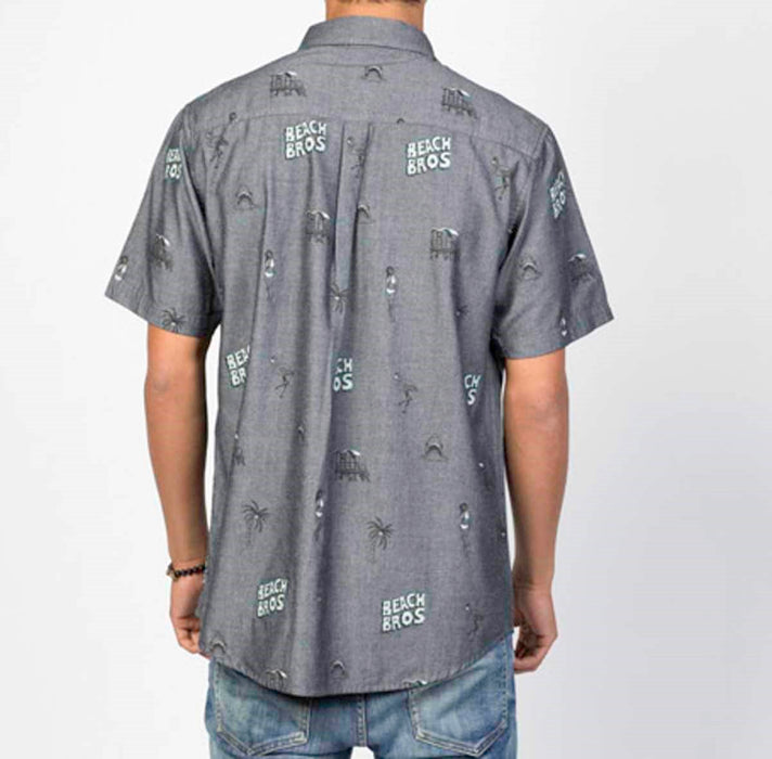 Neff Beach Bro Short Sleeve Button Up Pocket Shirt, Men's Large, Charcoal Gray
