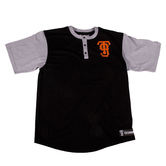 Technine Big League Henley Short Sleeve T-Shirt Mens Size Small Black Gray New