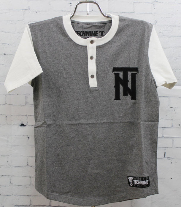 Technine Big League Henley Short Sleeve T-Shirt Mens Size Small Charcoal New