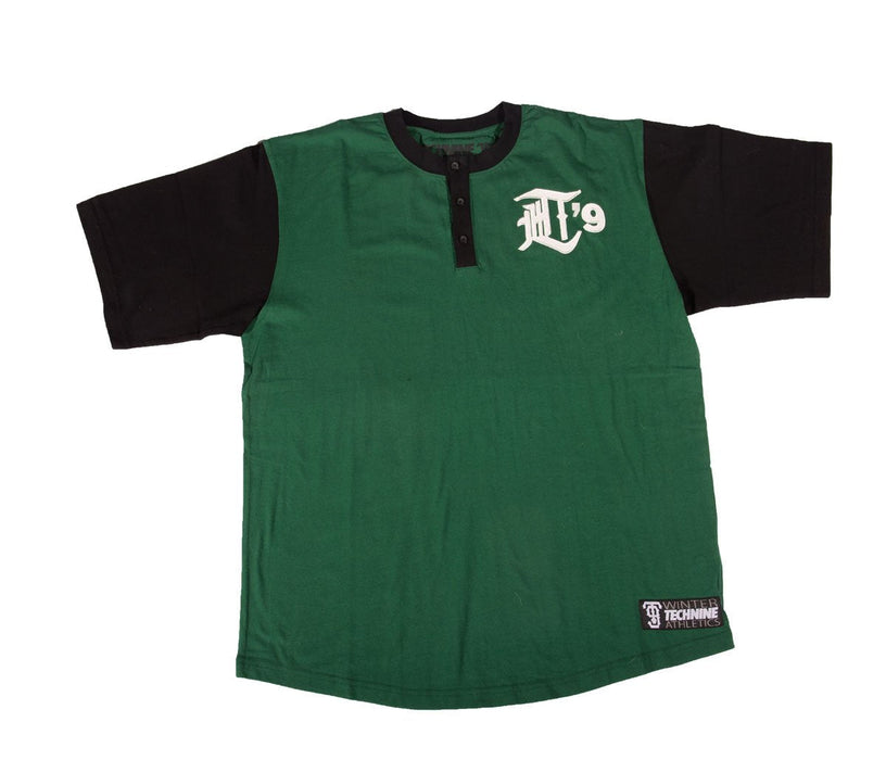 Technine Big League Henley Short Sleeve T-Shirt Mens Size Medium Green Black New