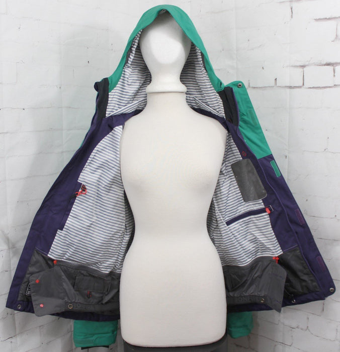 Bonfire Astro Insulated Snowboard Jacket, Womens Medium, Plum Purple / Green New