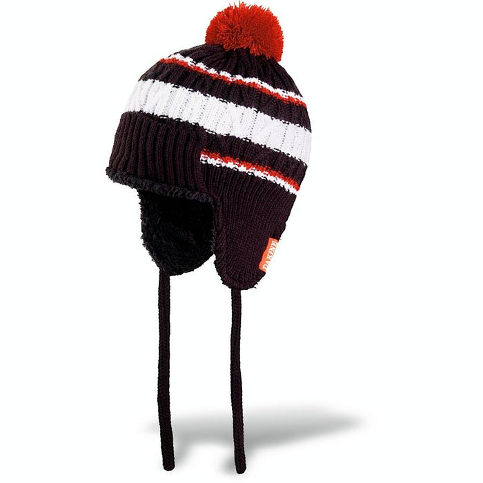Dakine Pom Flap Clyde Beanie Kids Youth One Size O/S Black With Red / White New