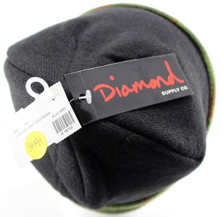 Diamond Supply Co Camo Beanie, Unisex One Size, Black / Green Camo New