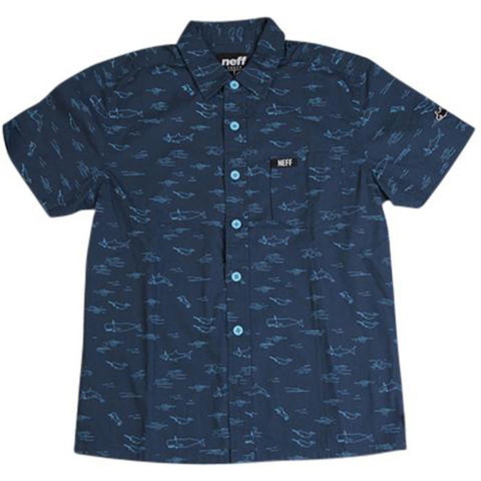 Neff Oceanic Friends Woven  Button Up Pocket Shirt Boys/Youth Medium Blue