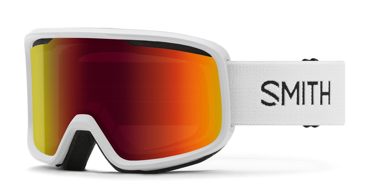 Smith Frontier Snow Goggles, White Frame, Red Sol-X Mirror Lens New 2023