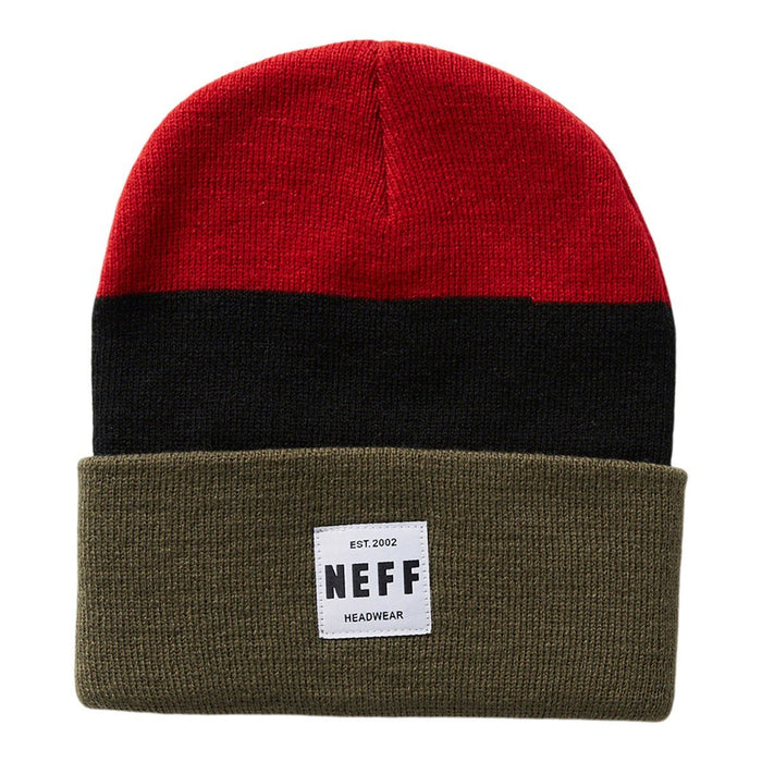 NEFF Lawrence Big Bold Beanie, One Size Fits Most, Black New, Red Black Olive