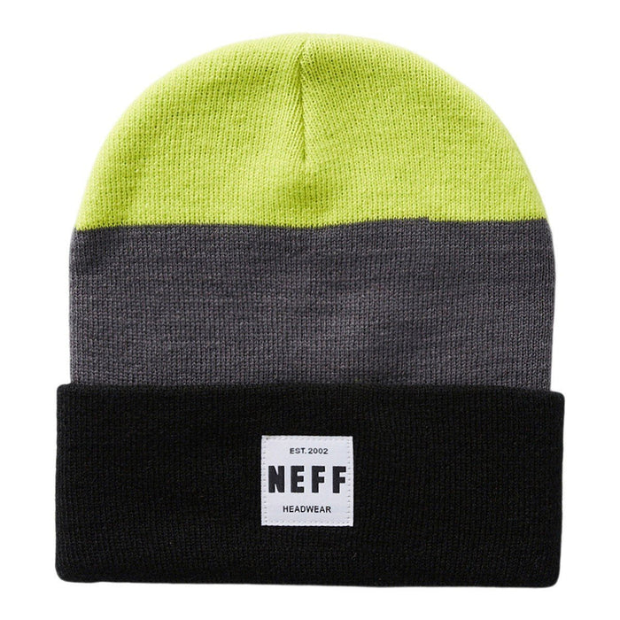 NEFF Lawrence Big Bold Beanie, One Size Fits Most, Charcoal New, Lime Grey Black