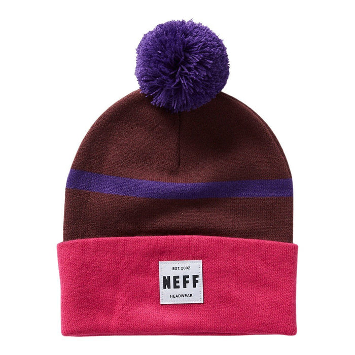 NEFF Lawrence Stripe Pom Acrylic Beanie One Size Fits Most Maroon New