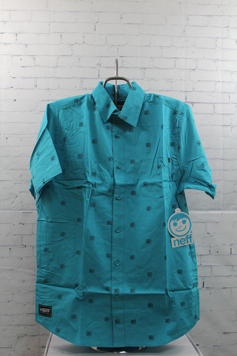 Neff Bradley Cotton Short Sleeve Button Down Shirt, Men's Large, Turquoise New