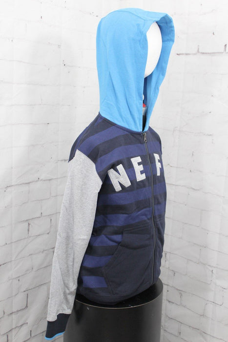 Neff Indigo Full-Zip Hoodie, Boys Youth Medium, Navy Stripe / Gray / Blue