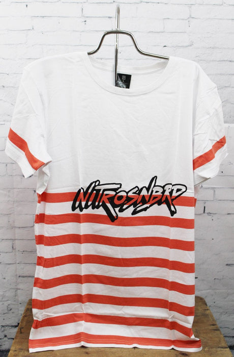 Nitro Snowboard Ripcord Short Sleeve T-Shirt, Men's Large, White w/ Red Stripes
