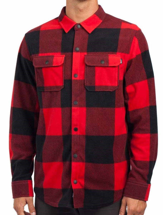 Neff Peak Long Sleeve Snap Button Up Shirt, Men's Medium, Red Plaid New