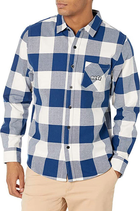 Neff Porter Flannel Plaid Long Sleeve Shirt, Men's Extra Large XL, Pink / Navy
