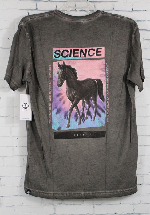 Neff Science Washed Short Sleeve Tee T-Shirt, Men's Large, Charcoal Grey New